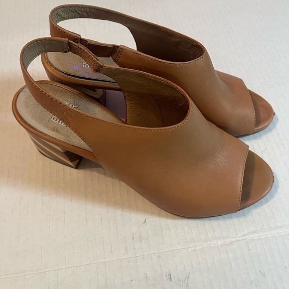 EILEEN FISHER Brown Leather Bobbi Sz 8 Peep Toe Sandal Heel Slingback - Picture 5 of 11